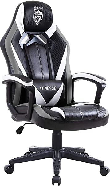 Ergonomic Gaming Chair with Massage, Carbon Fibre Modern Gaming Chair, High Back Computer Gaming Chair, Racing Style Manager Chair, Swivel Gaming Desk Chair, Esport Gamer Chair Big and Tall (Gray)