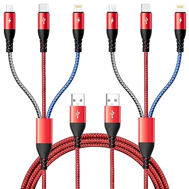 USB C Multi Fast Charging Cable 4.5A Multi Charger Cable with Type C/Lightning/Micro USB Port 3 in 1 Multi Charging Cord USB Cable for Most Phones,Samsung Galaxy,iPhone,Huawei,LG,Tablets(2Pcs 10Ft)