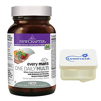 New Chapter Every Man's One Daily 40  Multivitamin with Nutrients for Prostate, Heart, and Vision - 96 ct Tablets Bundle with a Lumintrail Pill Case