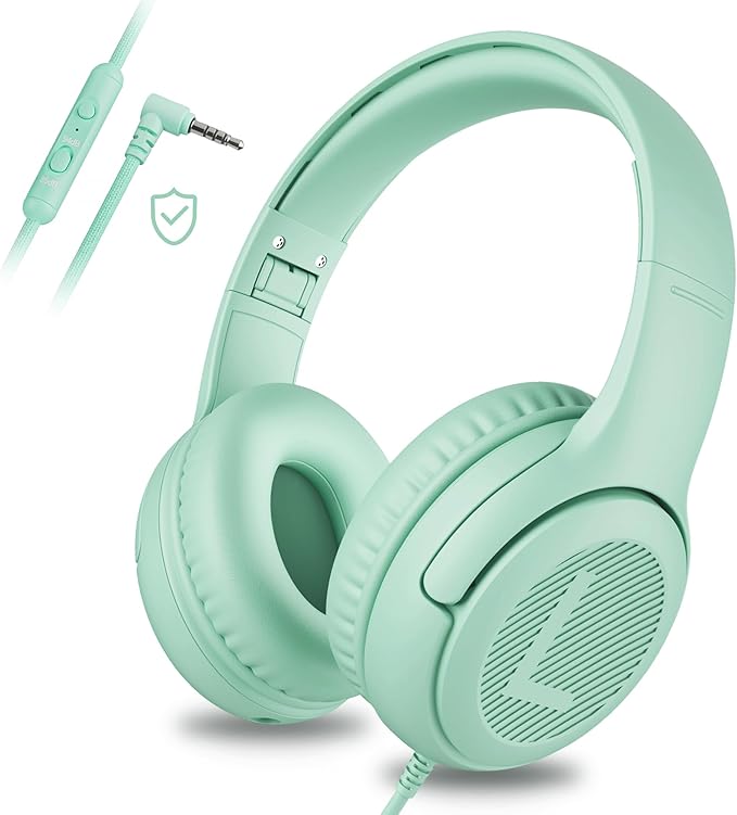 Kids Headphones for School Toddler Wired with Microphone Plug in Bulk Boys Headset Girls 3  Year Old Green