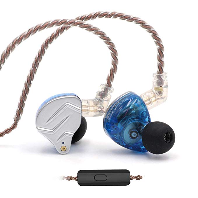 KZ ZSN Pro In-Ear Monitors 1BA and 1DD Dual Driver IEM Hybrid In-Ear Earphone With Detachable Cable using 2Pin 0.75mm Connector and 3.5mm Jack (With MIC, Blue)