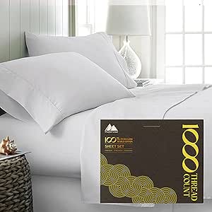 Mayfair Linen 100% Egyptian Cotton Split King Size Sheet Set for Adjustable Bed - 1000 Thread Count Sateen Weave - 5Pc Set - Ultra Luxury Bed Sheets, Extra Deep Pocket - Soft & Thick Cotton - Silver