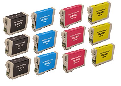 12 Pack Remanufactured Inkjet Cartridges for Epson T127 #127 T127120 T127220 T127320 T127420 Compatible With Epson Stylus NX530, Stylus NX625, WF-7010, WF-7510, WF-7520, WorkForce 545, WorkForce 60, WorkForce 630, WorkForce 633, WorkForce 635, Workforce 645, Workforce 840, Workforce 845, WorkForce WF-3520, WorkForce WF-3530, WorkForce WF-3540 (3 Black, 3 Cyan, 3 Magenta, 3 Yellow) 12PK by Aria Supplies ®