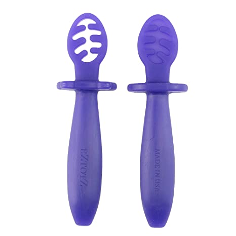 eZtotZ Little Dippers Starter Spoon | Made in USA 100% Silicone | Self Feeding Baby Utensil Set Starter Spoon | BPA Free | Teething and Baby Led Weaning (Purple)