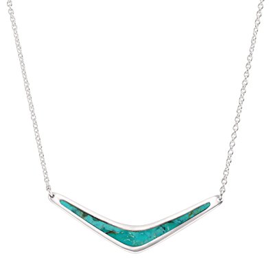 Silpada Sterling Silver and Turquoise Reversible Boomerang Necklace, 18 2" Extender