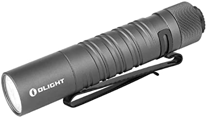 Olight I5T EOS 300 Lumens Slim EDC Flashlight Dual-Output for Camping and Hiking, Tail Swith Flashlight with Beam Distance 196ft, Powered by Single AA battery, Gunmetal Grey