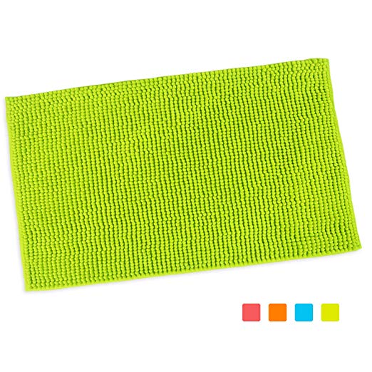 Purpleclay 100% Chenille Bath Mat Non Slip Machine Washable for Bathroom Kitchen Pet Living and Play Room in Vibrant Color (Large 20"x31.5", Lime Green)