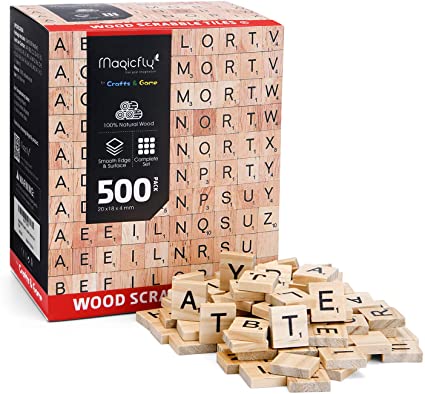 500 Pcs Wood Letter Tiles, Magicfly Wooden Scrabble Tiles, A-Z Capital Letters for Crafts, Spelling,Scrabble Crossword Game