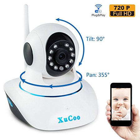 Security Camera Wifi Wireless IP Camera Baby Monitor 720P HD Pan Tilt (Day/Night Vision,2 Way Audio,SD Card Slot, Alarm)-XUCOO