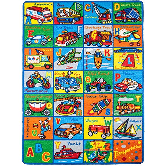 Kids Rug ABC Transportation Area Rug 8 x 11 Non Slip Gel Backing size approximate: 7' feet 2" inch by 10' ft (7'2" X 10')