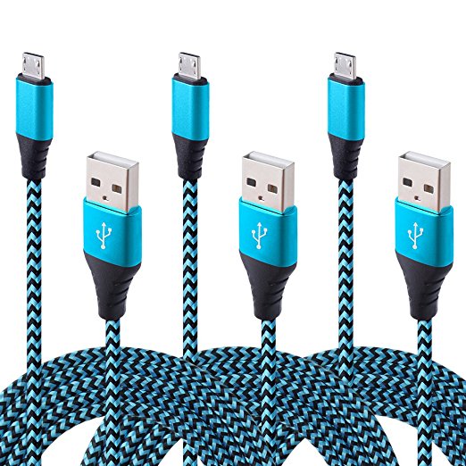 Micro USB Cable, Kakaly 3-Pack 6ft Nylon Braided Fastest Charger Data Cord With Metal Connectors For Android, Samsung Galaxy S7 S6 Edge, Note 4/ 5,S4 S5 Active, Tab A S/ S2 Pro, PS3/ 4, HTC