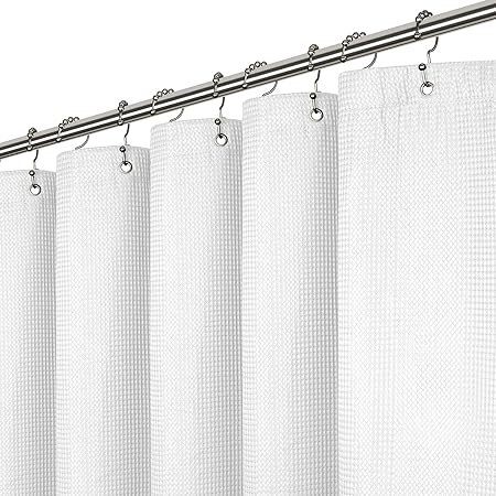 LiBa Waffle Weave Fabric White Shower Curtain, 72” W x 72” H Water Repellent & Heavyweight, Hotel Quality & Machine Washable Cloth Linen Shower Curtains Set and Shower-Liner for Bathroom