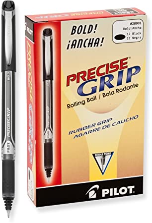 PILOT Precise Grip Liquid Ink Rolling Ball Stick Pens, Bold Point, Black Ink, 12-Pack (28901)