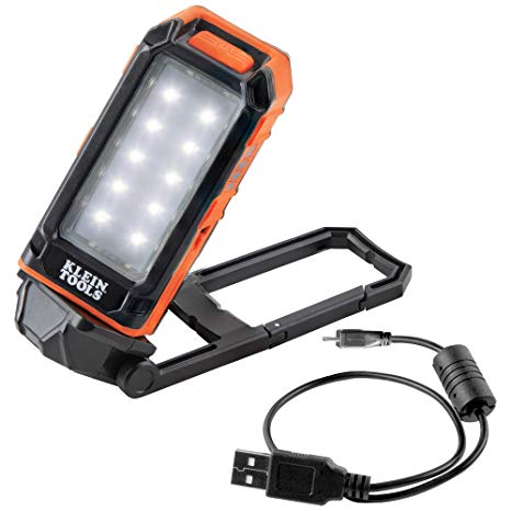 Klein Tools 56403 LED Work Light USB Rechargeable with Built-In Kickstand and Carabiner for Illumination and Charging Small Electronic Devices