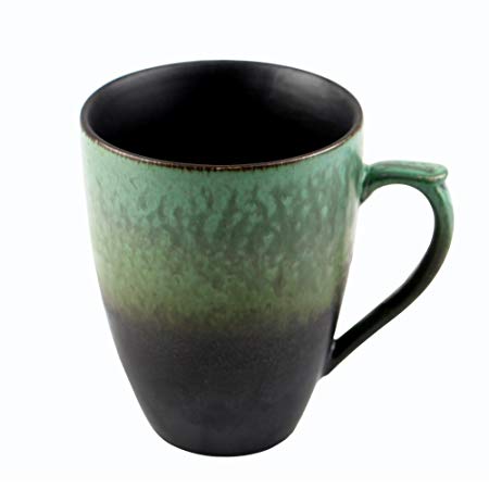 Oojdzoo Handmade Pottery Large Coffee/Tea Mug Polish - 10 oz Rustic Stoneware Ceramic Cup Clay Art - Gift for Christmas (Green and Black)