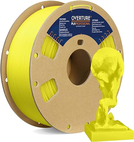 OVERTURE PLA Plus (PLA+) Filament 1.75mm PLA Professional Toughness Enhanced PLA Roll, Cardboard Spool, Premium PLA 1kg(2.2lbs), Dimensional Accuracy 99% Probability +/- 0.03mm (Highlight Yellow)