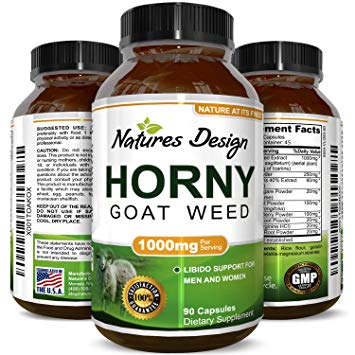 1000 mg Horny Goat Weed Supplement for Drive and Stamina - Pure Epimedium with Tongkat Ali Maca Root Ginseng Saw Palmetto - Boosts Performance for Men and Women 90 Capsules by Natures Design