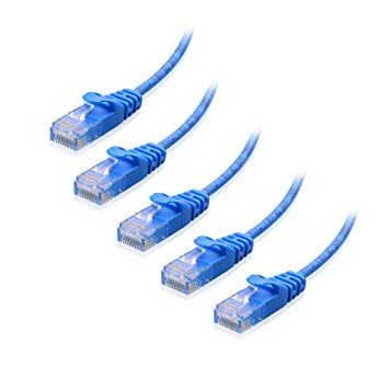 Cable Matters 5-Pack Snagless Cat 6 / Cat6 Ultra Thin Ethernet Cable (Thin Cat6 Cable) in Blue 1 Foot - Available 1FT - 125FT in Length