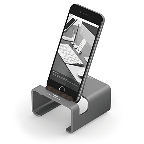 elago M3 Stand [Dark Gray / Authentic Walnut] - [Premium Aluminum][Hybrid Design][Optimal Angle] – for all iPhones, iPad Mini, Galaxy and other Smartphones