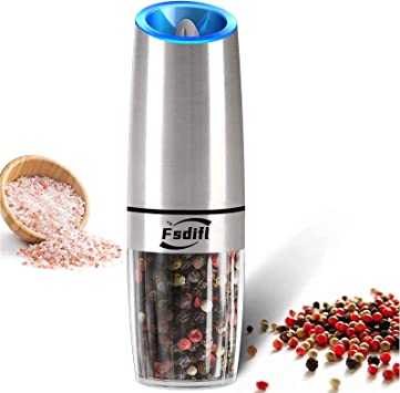 Fsdifly Electric Salt and Pepper Grinder - Battery Operated Automatic Salt and Pepper Mills with Blue Light, Electric Salt and Pepper Grinder set - Adjustable Coarseness, One Handed Operation