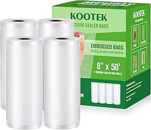 Kootek Vacuum Sealer Bags for Food, 8 in x 50 ft 4 Rolls Vacuum Seal Bag Rolls, Commercial Grade, BPA Free, Vac Freezer Bags for Food Storage, Meal Prep or Sous Vide