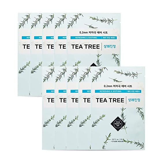 ETUDE HOUSE 0.2 Therapy Air Mask 10 Sheets (Teatree) | Hypo-Allergenic Mask Sheet with Fresh Moisture and Skin Clearing Effect