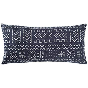 Rivet Mudcloth-Inspired Decorative Throw Pillow, 12" x 24", Navy