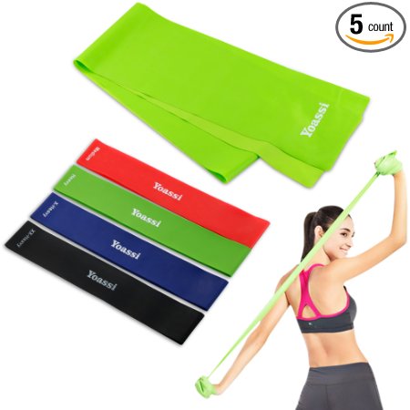 Yoassi Exercise Resistance Bands - 4 Resistance Loop bands & Long Fitness Stretch Band Yoga Straps Home Gym Workout For Legs Arms Pull Up Strength Training, Physical Therapy Theraband, Pilates w bag