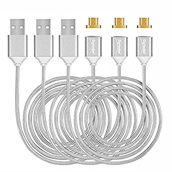 digitharbor® 3pcs lot wholesale Micro USB Magnetic Cable 3Ft/1m Nylon braided Data Sync Charger Cord for Android Smartphone Samsung OPPO HTC Google Blackberry Smart Watch(silver)