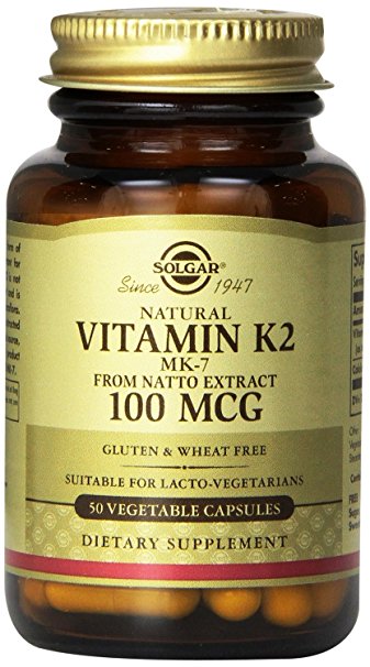 Solgar Natural Vitamin K2 (MK-7) Vegetable Capsules, 100 Mcg, 100 Count