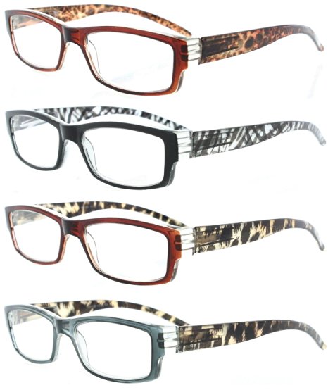 Fiore® Animal Print Spring Hinge Rectangular Reading Glasses Light Weight 4-Pack (3.50)