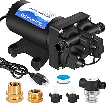 ECO-WORTHY Water Pressure Booster Pump 110Volt 5.5GPM 70PSI, 110V AC High Pressure Self Priming Diaphragm Water Pump include Garden Hose Adapters for Power Spraying Irrigation Heater Barrel