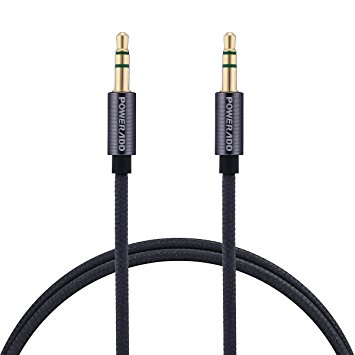 Poweradd 3.5mm Nylon Braided Stereo Audio Cable (3.3ft / 1m) Gold Plated Tangle-Free AUX Cable for Headphones, iPods, iPhones, iPads, Home / Car Stereos and More