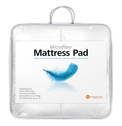 Hospitology Heavenly Microfiber Goose Down Alternative Overstuffed Hypoallergenic Mattress Pad / Topper, 54-Inch by 75-Inch, Full/Double