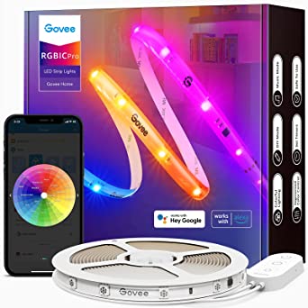 Govee RGBIC Pro LED Strip Lights, 32.8ft Color Changing Smart LED Strips, Works with Alexa and Google, Segmented DIY, Music Sync, WiFi and App Control, LED Lights for Living Room, Bedroom, Ceiling