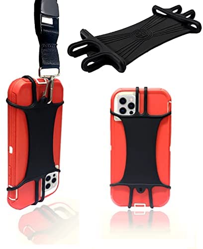AH Universal Heavy Duty Cell Phone Carrying Lanyard Leash Neck Strap Tether Holde - Smart Cell Phone Credit Card Holder Case for iPhone, Galaxy & Most Smartphone (Left Rear Cam)