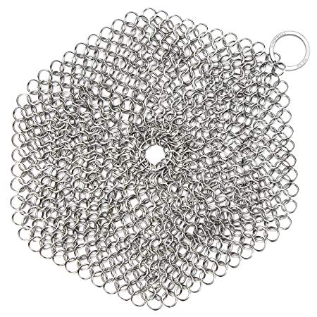 GAINWELL Stainless Steel Chainmail Scrubber Steel Cast Iron Cleaner 8in