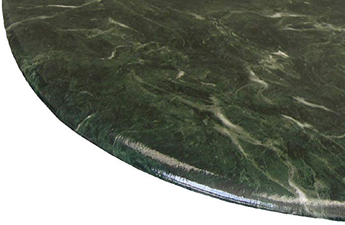 Table Cloth Round 36" to 48" Elastic Edge Fitted Vinyl Table Cover Florentine Marble Pattern Jade Green