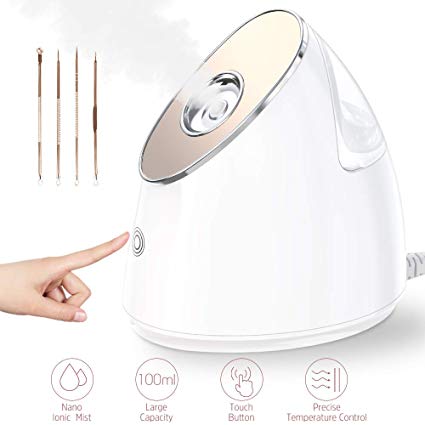 Facial Steamer - 100ml Nano Ionic Warm Mist Face Spa Humidifier, with Precise Temp Control, 15 Min Steam Time, 10X Penetration for Women Moisturizing Cleansing Pores Blackheads Acne Sinuses Impuritie