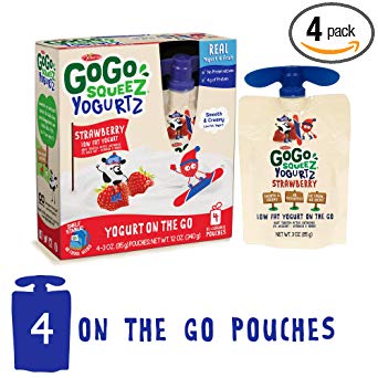 GoGo squeeZ YogurtZ, Strawberry, 3 Ounce (4 Pouches), Low Fat Yogurt, Gluten Free, Healthy Snacks, Recloseable, BPA Free Pouches