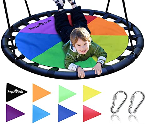 Royal Oak Giant 40" Saucer Tree Swing with Bonus Carabiners and Flags, 700 lb Weight Capacity, Steel Frame, Waterproof, Easy to Install with Step by Step Instructions, Non-Stop Fun! (Multicolored)