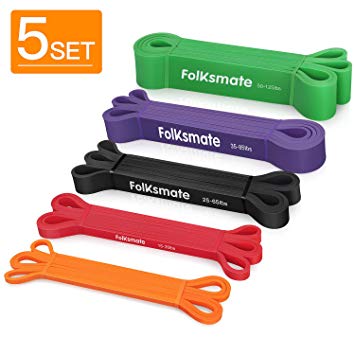 FOLKSMATE Pull up Assist Bands - Exercise Bands Resistance - Set of 5 - Mobility and Powerlifting Bands - Heavy Duty Stretch Bands - Extra Durable Workout Bands for Body Stretching Fitness Training
