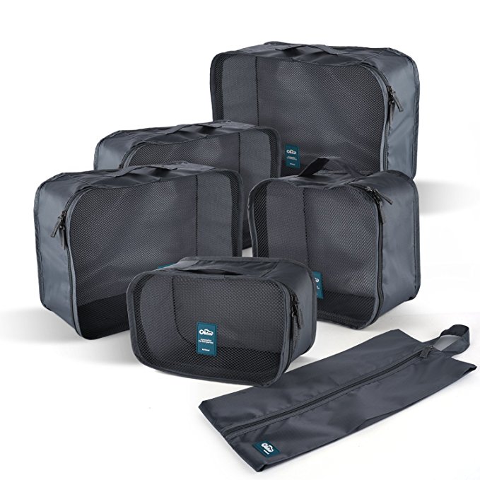 Gerhard Travel Packing Storage Cubes (6-Piece Set) | Portable Luggage Accessories | Stackable Organizers and Space Savers | Clothes, Toiletries, Toys | Incl. Shoe Bag (Lead Ashes)
