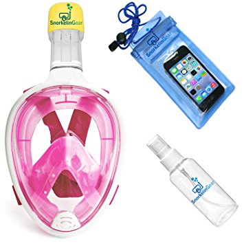SnorkelinGear Snorkel Mask Set for Adults and Children, Full Face Easybreath Snorkeling Gear with 180 Sea View including Universal Waterproof Case and Anti Fog Spray
