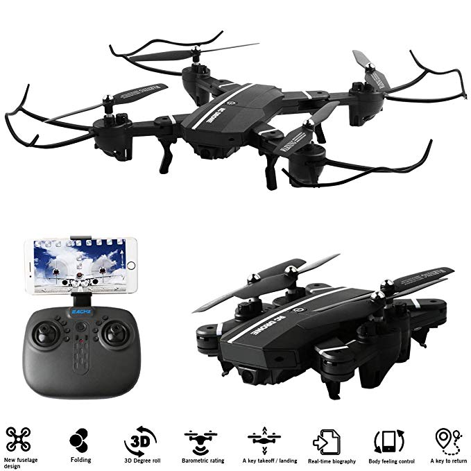 Hip Mall FPV RC Drone with 2MP 720P Wide Angle HD Camera Foldable RC Quadcopter 2.4Ghz 6-Axis Gyro Altitude Hold 3D Flip Headless Mode