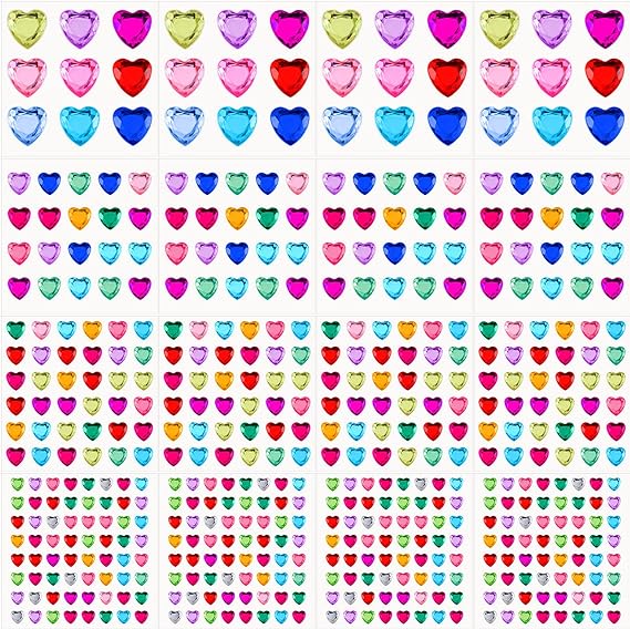 Chuangdi 516 Pcs Acrylic Heart Gems Stickers Rhinestone Face Sticker Crystal Sticker Self Adhesive Flat Back Heart Rhinestone Sticker for Valentine's Day DIY Crafts(Vivid Color, Heart)