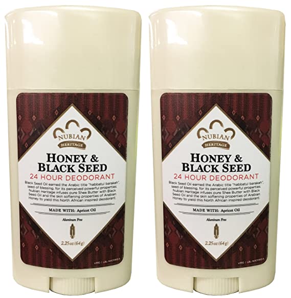 Nubian Heritage Honey and Black Seed Deodorant With Wild Honey, Apricot Oil, Babassu, Carrot and Macadamia Nut Oils, 2.25 oz. (Pack of 2)