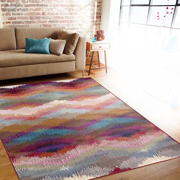 Distressed Modern Geometric Multi Soft Area Rug 5'3" x 7'3"