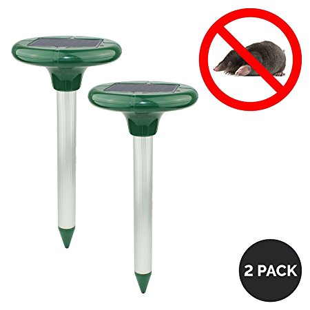Sonic Mole Repeller – Professional Sonic Solar Powered Pest Control & Mole Repellent - Protect Your Yard & Garden From Pesky Moles, Gophers, and Rodents – 2 Pack