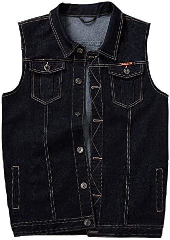 Men's Casual Button Up Denim Vest Vintage Sleeveless Jeans Vest Jacket